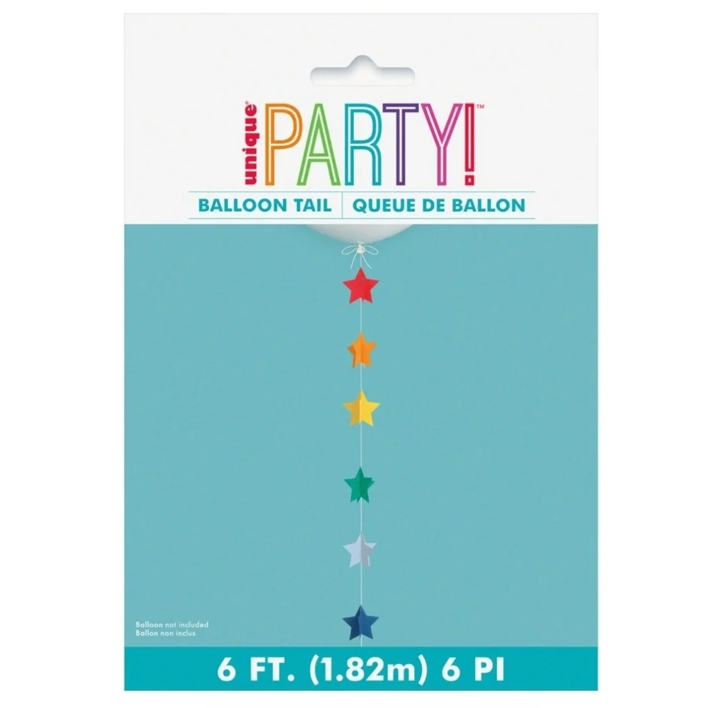 Unique Party Paper Star Rainbow Balloon Tail 6 Ft